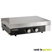 Cook'in Garden – Plancha À Gaz 2 Brûleurs Inox 5kw – Surface De Cuisson 61 X 42cm – Allumage Piezzo – Récupérateur De Graisse 350ml