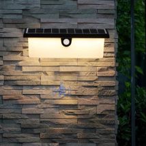 Applique Murale Extérieure Led Solaire Avec Détecteur De Mouvement - Lampe Moderne Noire, Capteur Crépusculaire, Étanche Ip65