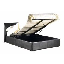 FurnitureStop – Della Modern Designer Storage Ottoman Bed with Memory Foam Mattress – Faux Leather – Single Bed – Brown