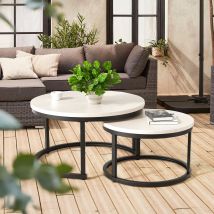 2 Stücke Beistelltisch Set Rund, Couchtisch Aus Holz Mit Metallrahmen,moderne Kaffeetische Satztische Für Wohnzimmer Schlafzimmer Weiß