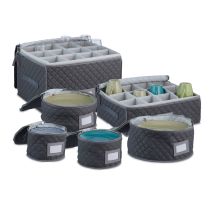 Relaxdays - Aufbewahrungsbox Für Geschirr, 6er Set, Je 12 Teller, Gläser, Tassen, Gepolstert, Geschirraufbewahrung, Grau