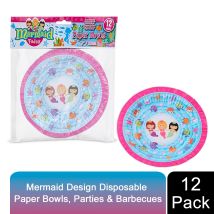 Mermaid Design 7inch 12 Disposable Paper Bowls For Picnics, Parties & Barbecues