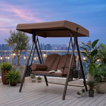 Balancelle De Jardin 2 Places Avec Toit R ̈glable, Balancelle Hollywood Ext ̈rieure En Acier Avec 1 Tablette Lat ̈rale, Kaki, Purple Leaf