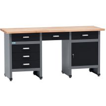 Banco Da Lavoro Küpper 12579, Larghezza 170 Cm, 6 Cassetti, 1 Anta, Portata 300 Kg, Piano Di Lavoro In Faggio Massiccio Da 30 Mm