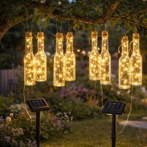 Lampada Da Esterno Luci Fiabesche Giardino Lampada Solare A 4 Fiamme, Luce Led Patio Bottiglie Di Vetro Chiaro Decorazione Giardino, 12x Led Bianco 