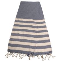 Atout Ciel Telo Mare Fouta A Righe Con Frange, 90 X 180 Cm, Blu Marino