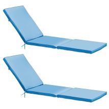 Lot De 2 Coussins Bain De Soleil En Polyester Bleu 186 X 53 X 5 Cm – Rembourrage En Mousse Haute Densité – Sangle De Fixation Incluse – Solys