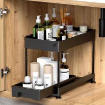 Sunxury – 2-tier Under Sink Kitchen Storage – Improved Plastic Sliding Drawer – Movable Side Hooks – Dimensions 37.5 X 18 Cm