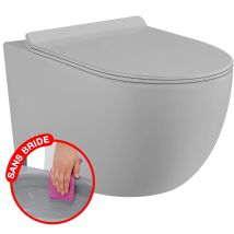 Confort - Wc Suspendu Sans Bride Gris Matt Avec Fixations Invisibles + Abattant Ultra Fin Declipsable + Frein De Chute
