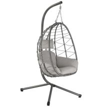 Hängesessel Mit Gestell, Grau, Hängeschaukel Für Indoor Und Outdoor, Schaukelstuhl - Hinhocker