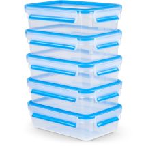 EMSA Frischhaltedosen-Set Clip & Close – 5-teilig – 27 cm hoch – 14 cm breit – 20 cm lang – mikrowellengeeignet – spülmaschinengeeignet – blau / klar