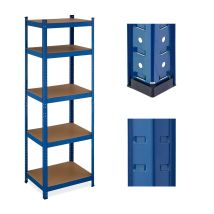 2 X Schwerlastregal, Hbt 180x60x45 Cm, Bis 500 Kg, 5 Ebenen, Keller, Garage, Lagerregal Zum Stecken, Stahl, Blau