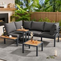 Ensemble De Mobilier De Jardin, Canapé + Table D'Appoint + Table Basse (pouvant Servir De Repose-pieds), Structure En Tube D'Acier Galvanisé, Plateau 