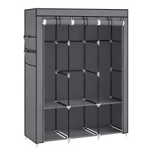 Armoire Textile Valora Grise À 3 Portes Avec Étagères Et Tringles
