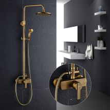 Conjunto De Ducha En Cepillado Latón Columna De Ducha Latón Montaje En La Pared Set De Ducha Con 20 Cm Giratorio Alcachofa De Ducha, Alcachofa De Mano