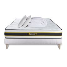 Pack Prêt À Dormir 180x200 Matelas Flexy + Sommier Kit Blanc + 2 Oreillers Mémoire De Forme 60x40cm + Couette Percale 260x240cm