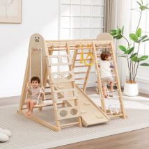 Galactica Wood 9-in-1 Climbing Frame With Slide, Swing, Rope Ladder, Monkey Bars