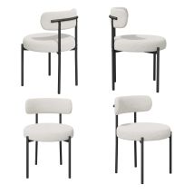 Esszimmerstühle 4er Set丨teddy Stoff Runde Boucle Stühle·mid-century Gepolsterte Küchenstühle·dining Chairs Mit Metallbeinen·weiß
