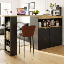 Urban Meuble - Table De Bar Pivotante Noir Et Bois Avec Étagères Et Tiroirs