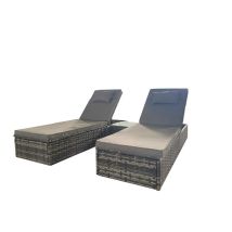 Yakoe - 3 Pcs Outdoor Garden Rattan Sun Lounger Set Recliner With Cushions In Grey
