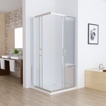 Lisa Duschkabine Eckeinstieg 80x80 90x90 100x100cm Doppel Schiebetür Rollen, 5mm Esg Sicherheitsglas, Schiebetüren Glas Komplett Dusche Silber Höhe 