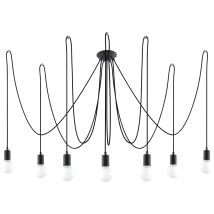 Sollux – Edison 7 Black Chandelier – E27, 7x max 15W LED, 300/300/150 cm, Fabric, Steel, IP20