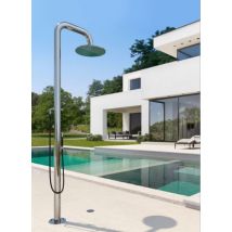 Boss Wide Shower Mit Kaltwasserventil Und Handbrause Gebürstet, Außenwasserversorgung, Ohne Frostschutz - Fontealta