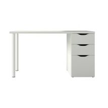 Schreibtisch Filadelfia, Wendbarer Bürotisch, Studiertisch Mit Kommode Mit 2 Schubladen Und 1 Tür, Cm 138x60h74, Weiß