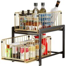Under Sink Storage 2 Tier Sliding Organizer With 2 Spice Rack Drawers For Kitchen Countertop Organizer For Bathroom, Kitchen, Office (regular, 