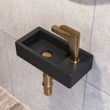 Deervalley - Mini Waschbecken Waschbecken Möbel Rechteckig Schwarz Aus Keramik Für Kleine Räume (rechte Seite), Dv-1v0091r