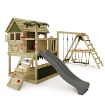 Fatmoose Spielturm Klettergerüst Tikataka Mit Rutsche & Surfswing, Kletterturm Mit Sandkasten, Leiter & Spiel-zubehör - Anthrazit