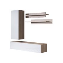 Wohnwand Mediawand Möbel Tv Tv-schrank Wohnzimmer Wohnmöbel Anbauwand Möbelkombination Hängend 160cm Luke 4e Sonoma Matt Mit Weiß Glanz