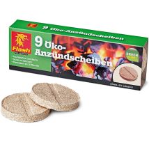 Ökologische Anzündscheiben aus Holz und Wachs – 9 Stück – für Grill, Ofen und Kamin – Premium-Qualität – starke Brennleistung