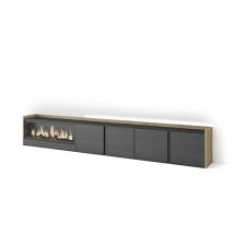 Skraut Home - Tv-schrank, Lowboard, Für Wohnzimmer Und Esszimmer, 315x35x50cm, Für Tv-geräte Bis Zu 80", Elektrokamin Xxl, Led, Moderner Stil, Schwarz