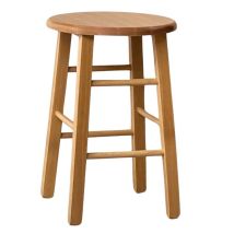 Okaffarefatto - Tabouret En Bois Avec Assise Ronde H 47 Cm Noyer Clair Pieds Droits