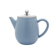 Bredemeijer Teekanne "Duet Eva" – doppelwandige Edelstahl Teekanne mit Edelstahlfilter – 1,1 l – Höhe 23 cm – Farbe eisblau