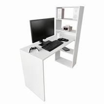 Duérmete Online Bianco, Tavolo Da Scrivania Con Scaffale, Tavolini Per Computer, Colore, Pratico E Funzionale, Legno, 122 X 53,2 X 140 Cm