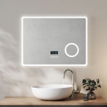 Heilmetz - Badspiegel Mit Beleuchtung 80x60cm Variabel Dimmbar Licht Mit Bluetooth Und Mit 3x Lupe Ip44 Wasserdicht Badspiegel