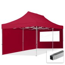 Gazebo Pieghevole Giardino 3x6m - 2 Laterali Alluminio Telo Idrorepellente Padiglione Mercati Sagre Rosso