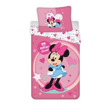 Kinderbettwäsche 140x200 Mini Minnie Mouse 9503 Rosa Amarant Mit Gepunktetem Kissenbezug 70x90