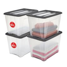Iris Ohyama – Boîtes De Rangement Plastique Avec Couvercle 60l – Lot De 4 – Résistantes Aux Chocs – Poignée Intégrée Pour Transport Facile – 