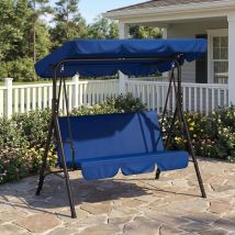 Yodolla Balancelle De Jardin 3 Places Avec Auvent Réglable & Coussin Amovible, Bleu Foncé