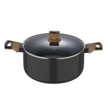 Bergner - Casseruola 28x15,5cm In Alluminio Con Maniglie Soft Touch Effetto Legno E Coperchio In Vetro, Linea Earth Black Induzione