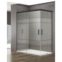 Basic Duschkabine 2+2 Ohne Bodenprofil 5 Farben 2 Glasarten 6mm In Aluminium Schwarzes-profil 130x80 Cm Siebdruck Glas - Allstone