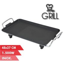 Buck - Muvip Plancha De Asar Electrica 1500w - 2 Zonas Lisa Y Grill - Placa Antiadherente - Asas Tacto Frio - Termostato Extraible - S