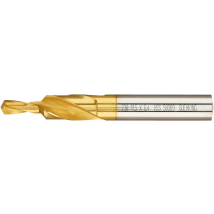 Gühring Kurzstufenbohrer HSS TiN 90° 4,3mm Durchgangsloch für M4 – Gesamtlänge 79mm – Spirallänge 37mm – Bohrstufenlänge 11mm