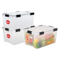 3 Cajas Herméticas De Plástico Con Tapa Y Cierres A Presión, 50l, Transparente, Sello Impermeable, Apilables, Antipolvo, Para Ropas, Camping, 