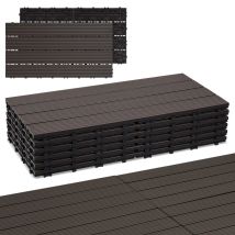 Jiubiaz Lot De 18 Wpc Dalles De Terrasse 4 Lattes 3 M², 30 X 60 Cm Marron Café, Dalles Clipsables Composite Bois