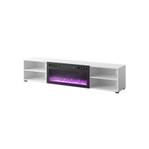 Bim Furniture - Tv Schrank Rollo 180 Cm Stehend/hängend Laminierte Platte Weiß Matt Mit Schwarz Elektrischer Kamin