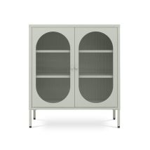 Buffet Métal 2 Portes Vert Sauge Et Verre Cannelé 80cm Eden